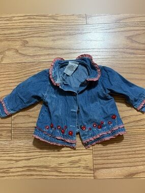 Vintage 90s Buster Brown Floral Embroidered Denim Button Down Shirt 12 Months